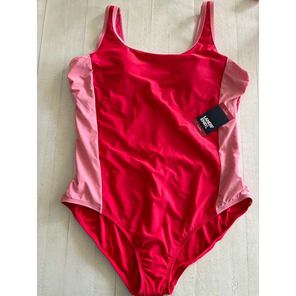 Lands' End Pink Colorblock One-Piece Swimsuit - Picture 2 of 6